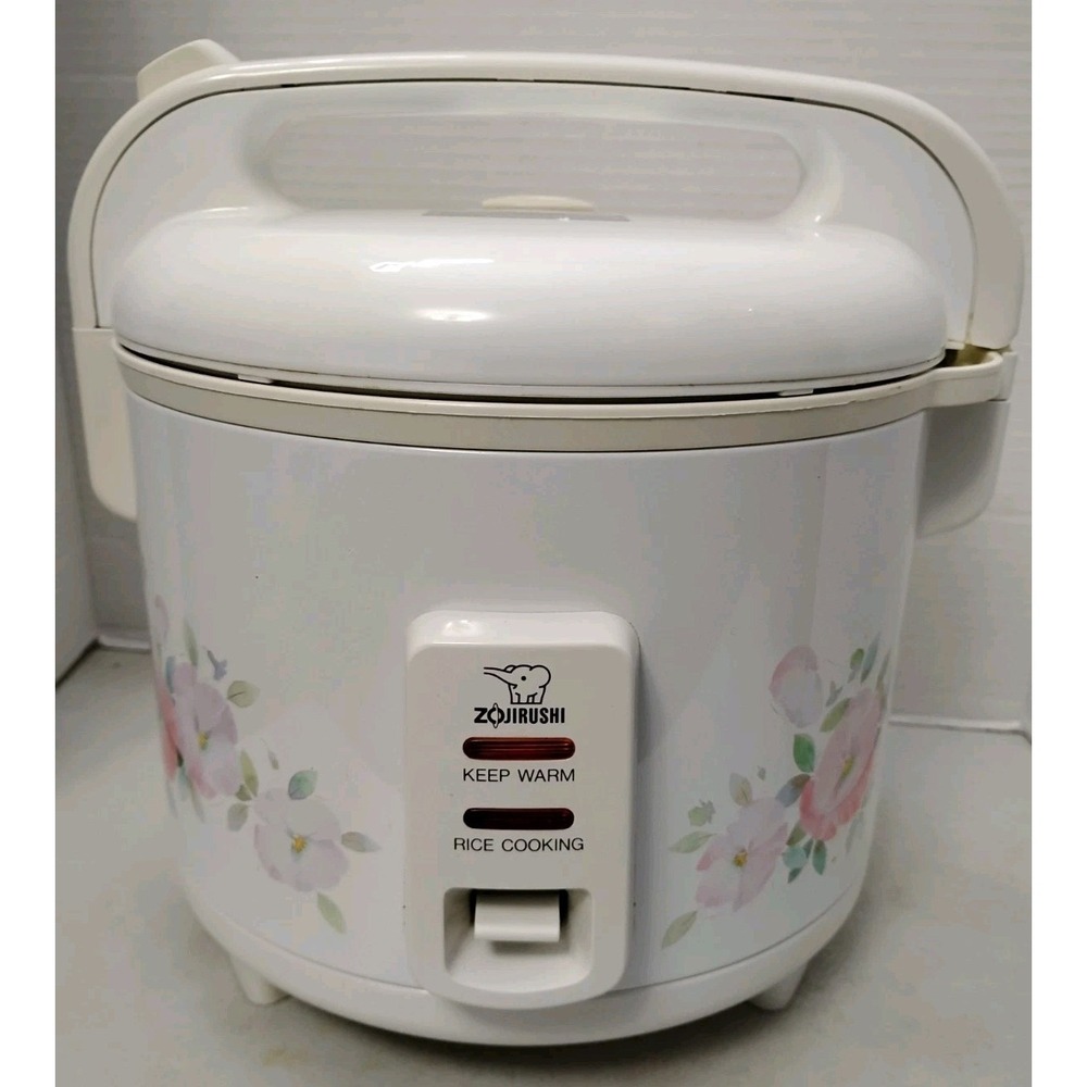 Vintage Zojirushi Rice Cooker 5 Cup NFR-1003 White Floral Spoon Holder Test Work